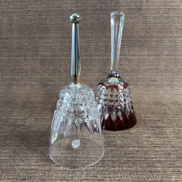 2 (Two) Vintage Cut Crystal Bells-Bleikristall Ruby Glass+Princess House - Picture 1 of 8